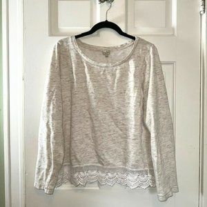 Long Sleeve Cotton Top with Crochet Hem Detail